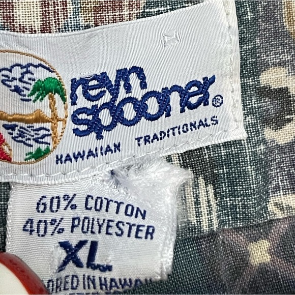 Reyn Spooner Mens Hawaiian Popover Shirt size large Blue Beige Reverse Print USA - Picture 4 of 10